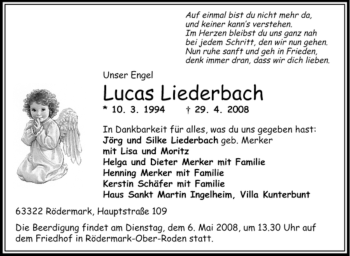 Traueranzeige von Lucas Liederbach von OFFENBACH-POST/HANAU-POST