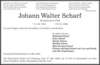 Traueranzeige von Johann Walter Scharf von OFFENBACH-POST/HANAU-POST