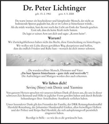 Traueranzeige von Peter Lichtinger von OFFENBACH-POST/HANAU-POST