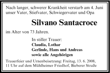 Traueranzeige von Silvano Santacroce von OFFENBACH-POST/HANAU-POST