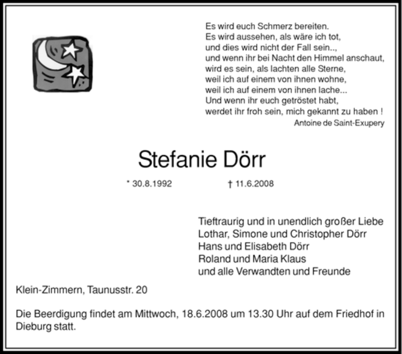  Traueranzeige für Stefanie Dörr vom 14.06.2008 aus OFFENBACH-POST/HANAU-POST