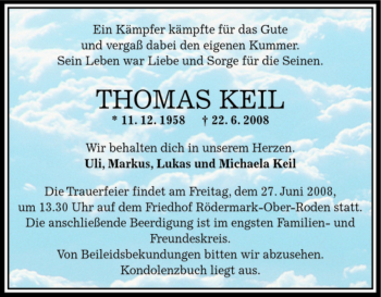 Traueranzeige von Thomas Keil von OFFENBACH-POST/HANAU-POST