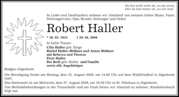 Traueranzeige von Robert Haller von OFFENBACH-POST/HANAU-POST