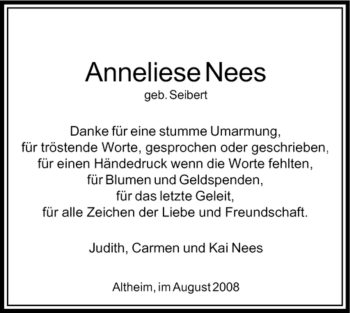 Traueranzeige von Anneliese Nees von OFFENBACH-POST/HANAU-POST