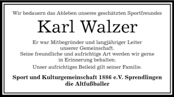 Traueranzeige von Karl Walzer von OFFENBACH-POST/HANAU-POST