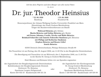 Traueranzeige von jur. Theodor Heinsius von OFFENBACH-POST/HANAU-POST