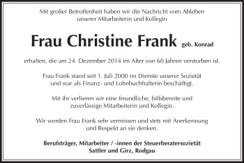 Traueranzeige von Christine Frank von Offenbach