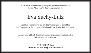 Traueranzeige von Eva Suchy-Lutz von OFFENBACH-POST/HANAU-POST