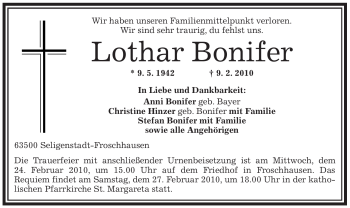 Traueranzeige von Lothar Bonifer von OFFENBACH-POST/HANAU-POST