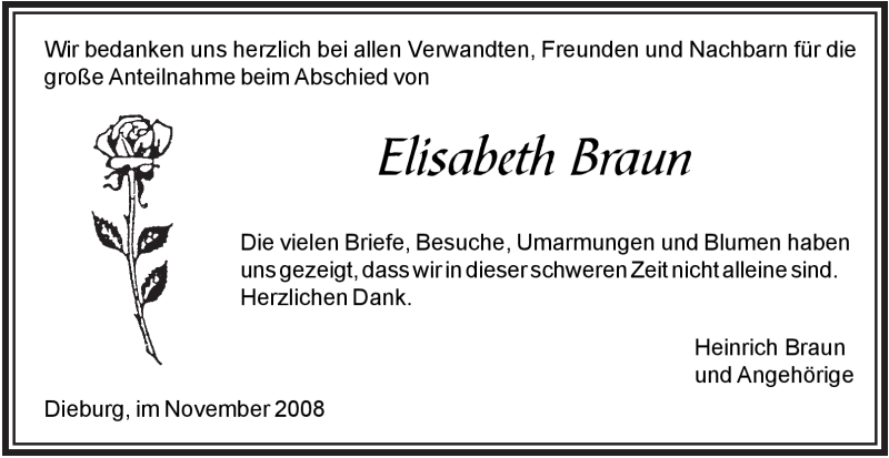  Traueranzeige für Elisabeth Braun vom 29.11.2008 aus OFFENBACH-POST/HANAU-POST