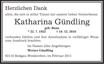 Traueranzeige von Katharina Gündling von OFFENBACH-POST/HANAU-POST