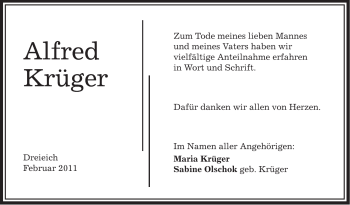 Traueranzeige von Alfred Krüger von OFFENBACH-POST/HANAU-POST