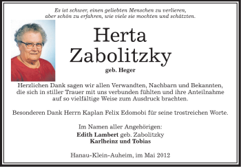 Traueranzeige von Herta Zabolitzky von OFFENBACH-POST/HANAU-POST