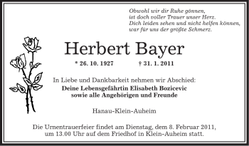 Traueranzeige von Herbert Bayer von OFFENBACH-POST/HANAU-POST