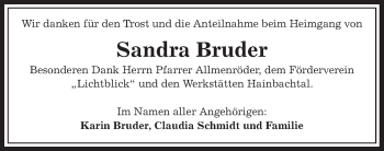 Traueranzeige von Sandra Bruder von Offenbach