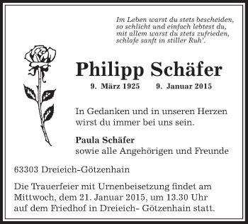 Traueranzeige von Philipp Schäfer von Offenbach