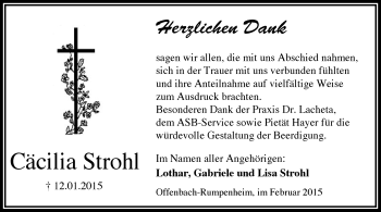 Traueranzeige von Cäcilia Strohl von Offenbach