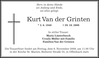 Traueranzeige von Kurt Van der Grinten von OFFENBACH-POST/HANAU-POST