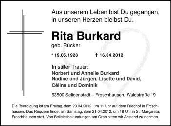 Traueranzeige von Rita Burkard von OFFENBACH-POST/HANAU-POST