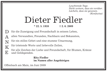 Traueranzeige von Dieter Fiedler von OFFENBACH-POST/HANAU-POST