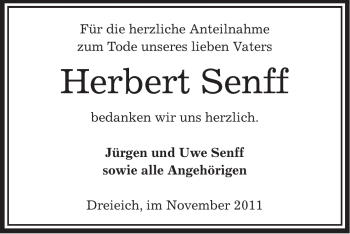 Traueranzeige von Herbert Senff von OFFENBACH-POST/HANAU-POST