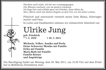 Traueranzeige von Ulrike Jung von OFFENBACH-POST/HANAU-POST