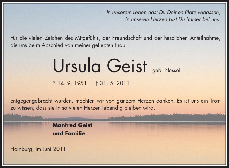  Traueranzeige für Ursula Geist vom 30.06.2011 aus OFFENBACH-POST/HANAU-POST