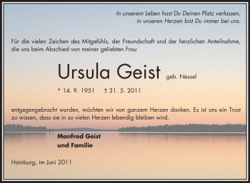 Traueranzeige von Ursula Geist von OFFENBACH-POST/HANAU-POST
