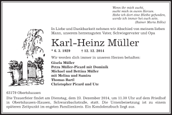 Traueranzeige von Karl-Heinz Müller von Offenbach