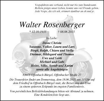 Traueranzeige von Walter Rosenberger von Offenbach