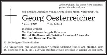 Traueranzeige von Georg Oesterreicher von OFFENBACH-POST/HANAU-POST