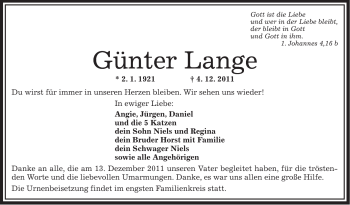 Traueranzeige von Günter Lange von OFFENBACH-POST/HANAU-POST