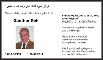 Traueranzeige von Günther Geh von OFFENBACH-POST/HANAU-POST