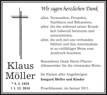 Traueranzeige von Klaus Möller von OFFENBACH-POST/HANAU-POST