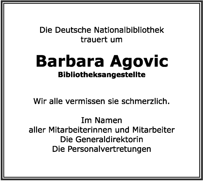  Traueranzeige für Barbara Agovic vom 20.12.2008 aus OFFENBACH-POST/HANAU-POST