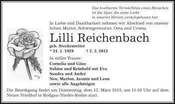 Traueranzeige von Lilli Reichenbach von Offenbach