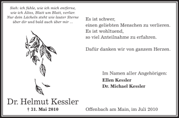 Traueranzeige von Helmut Kessler von OFFENBACH-POST/HANAU-POST
