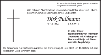 Traueranzeige von Dirk Pullmann von OFFENBACH-POST/HANAU-POST