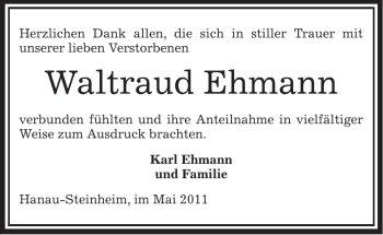 Traueranzeige von Waltraud Ehmann von OFFENBACH-POST/HANAU-POST