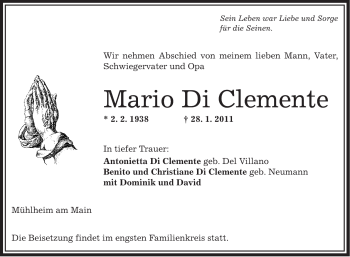 Traueranzeige von Mario Di Clemente von OFFENBACH-POST/HANAU-POST