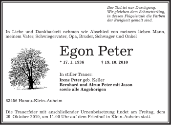 Traueranzeige von Egon Peter von OFFENBACH-POST/HANAU-POST