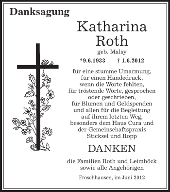 Traueranzeige von Katharina Roth von OFFENBACH-POST/HANAU-POST