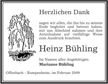 Traueranzeige von Heinz Bühling von OFFENBACH-POST/HANAU-POST