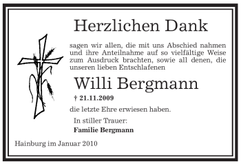 Traueranzeige von Willi Bergmann von OFFENBACH-POST/HANAU-POST