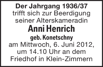 Traueranzeige von Anni Henrich von OFFENBACH-POST/HANAU-POST