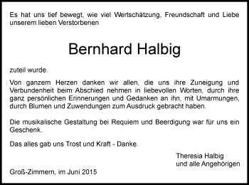 Traueranzeige von Bernhard Halbig von Offenbach