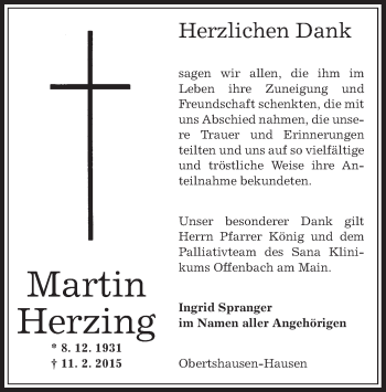 Traueranzeige von Martin Herzing von Offenbach