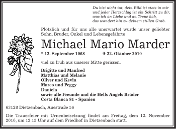 Traueranzeige von Michael Mario Marder von OFFENBACH-POST/HANAU-POST