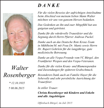 Traueranzeige von Walter Rosenberger von Offenbach