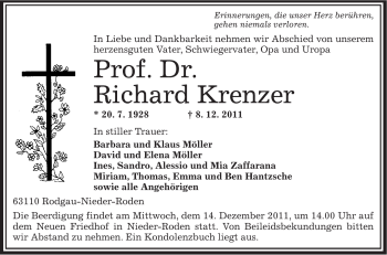 Traueranzeige von Richard Krenzer von OFFENBACH-POST/HANAU-POST